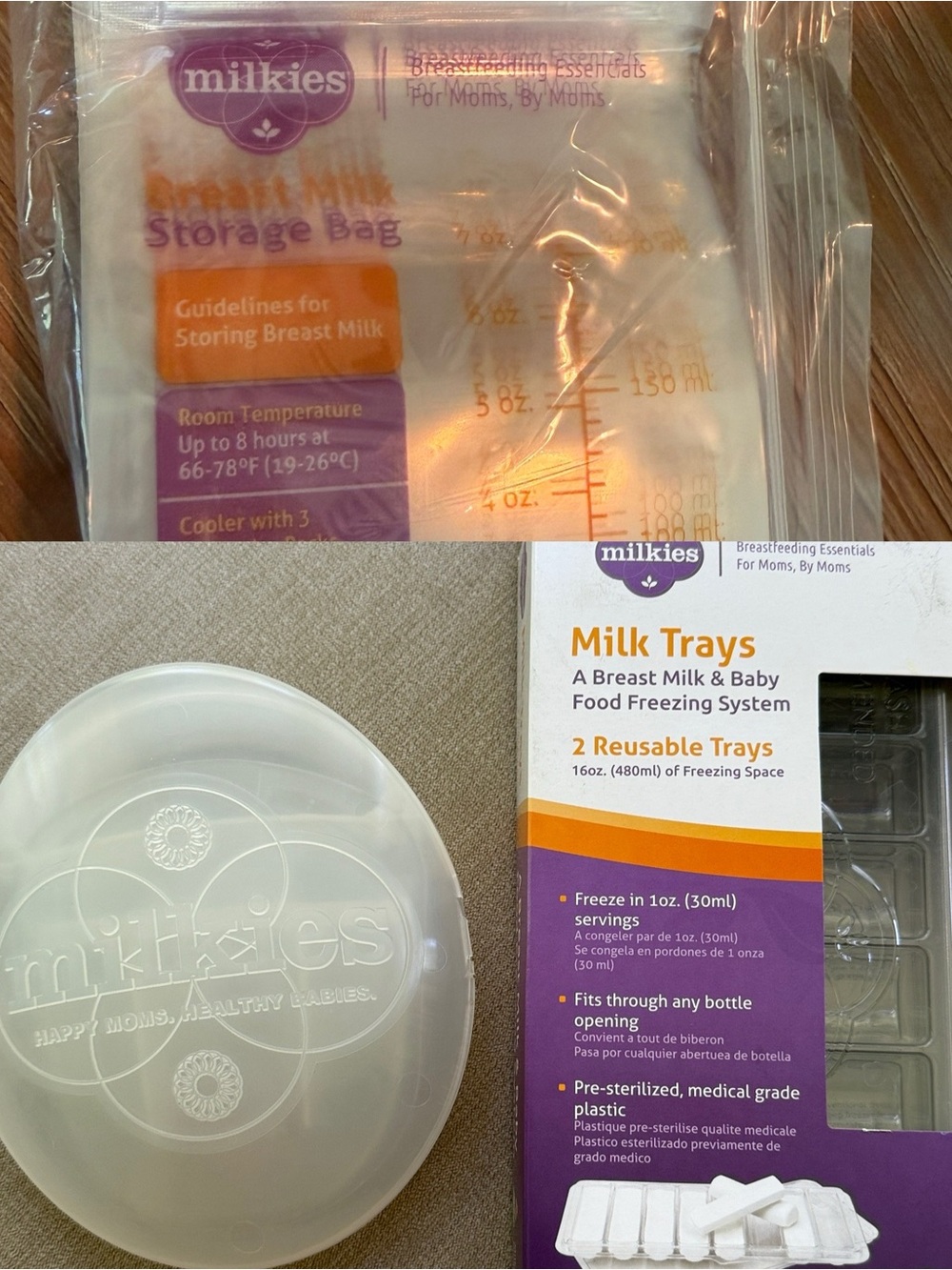 Milkies Bundle - 2 trays (1 used, 1 new) & Milk-Saver, & 49pc milk storage bags